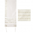 Yair Emanuel Organza Tallit Set, Flower Design - White