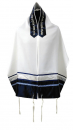 Ronit Gur White Tallit Set With Black and Blue Stripe