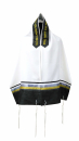 Ronit Gur White Tallit Set With Black and Mustard Yellow Stripe