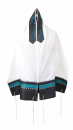 Ronit Gur White Tallit Set With Gray and Blue Stripes