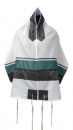 Ronit Gur White Tallit Set With Gray and Green Stripes