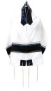 Ronit Gur White Tallit Set With Black and Gray Stripes