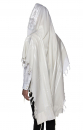 Modim Classic Wool Tallit Prayer Shawl - Shiny White Stripes