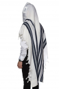 Yishtabach Praise Wool Tallit Non Slip Prayer Shawl - Dark Navy Stripes