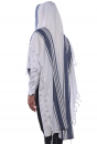 Halleluyah Wool Tallit Non Slip Prayer Shawl - Royal Blue and Black Stripes with Wave Design